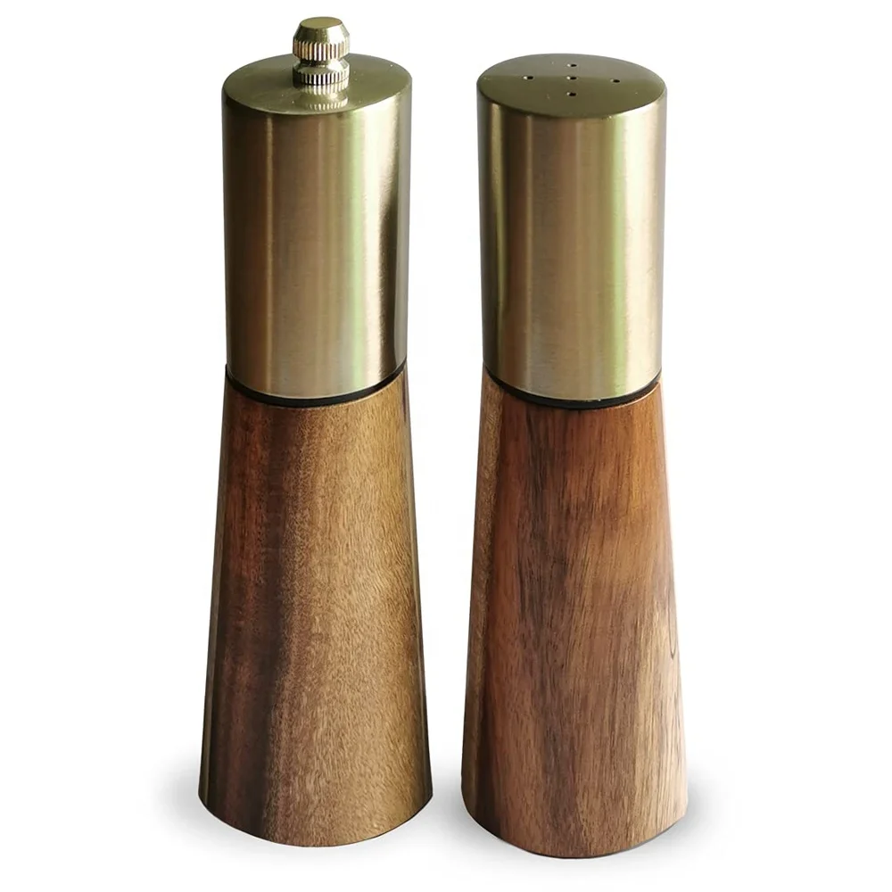 Hot selling luxury kitchen spice tools acacia wooden salt and pepper grinder