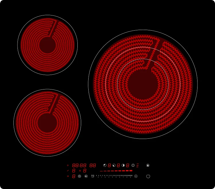 3 года гарантии, Встроенная интеллектуальная 3 горелка, кристальная панель, керамическая варочная панель для столешницы, завод Shenzhen OEM