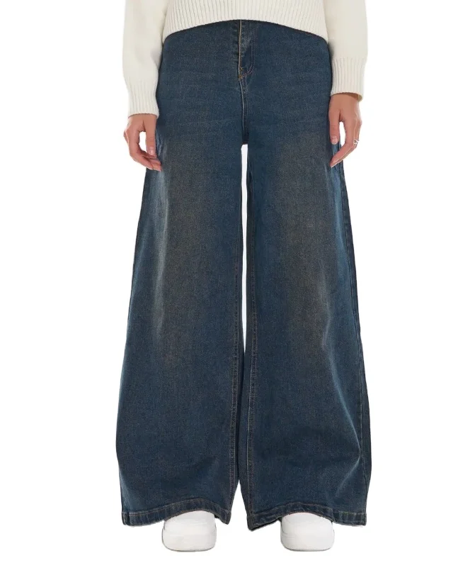 Dark Blue Modern High Waist Wide Leg Denim Jeans - Best Seller in Russian Online Stores