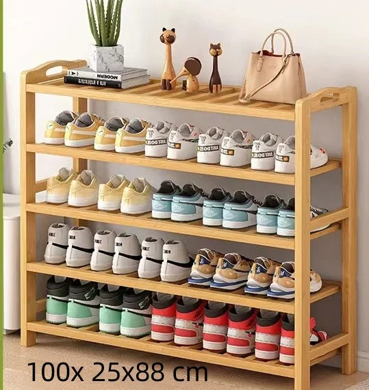 Custom Made Wooden Bamboo Large Capacity Five-tiers Simple Shoes Rack For Storaging Shoes Or Space-saving Home Shoe Cabinet