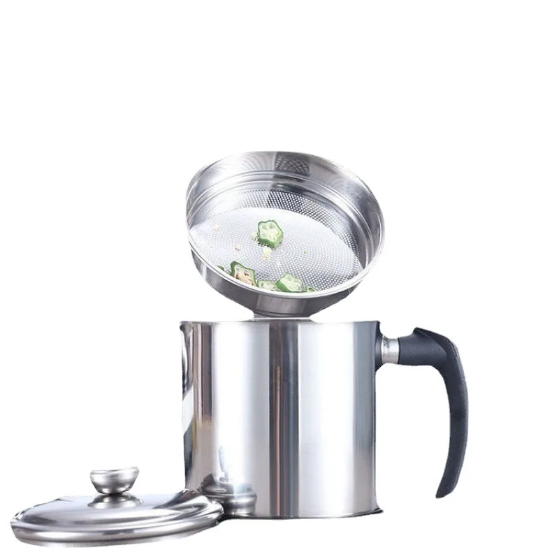 Wholesale OEM Storing Frying Stainless Steel Filter Plate Strainer Pot Grease kettle Oil Cup