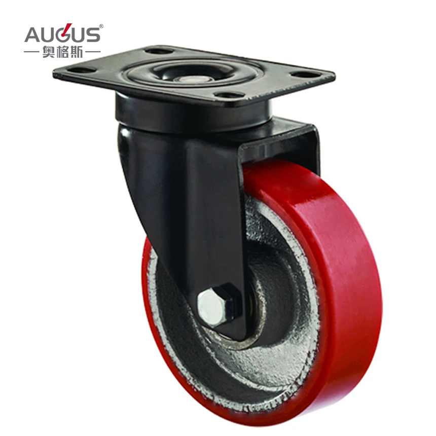 red pu tire wheel 100*32 trolley caster wheels removable swivel medium duty caster wheel