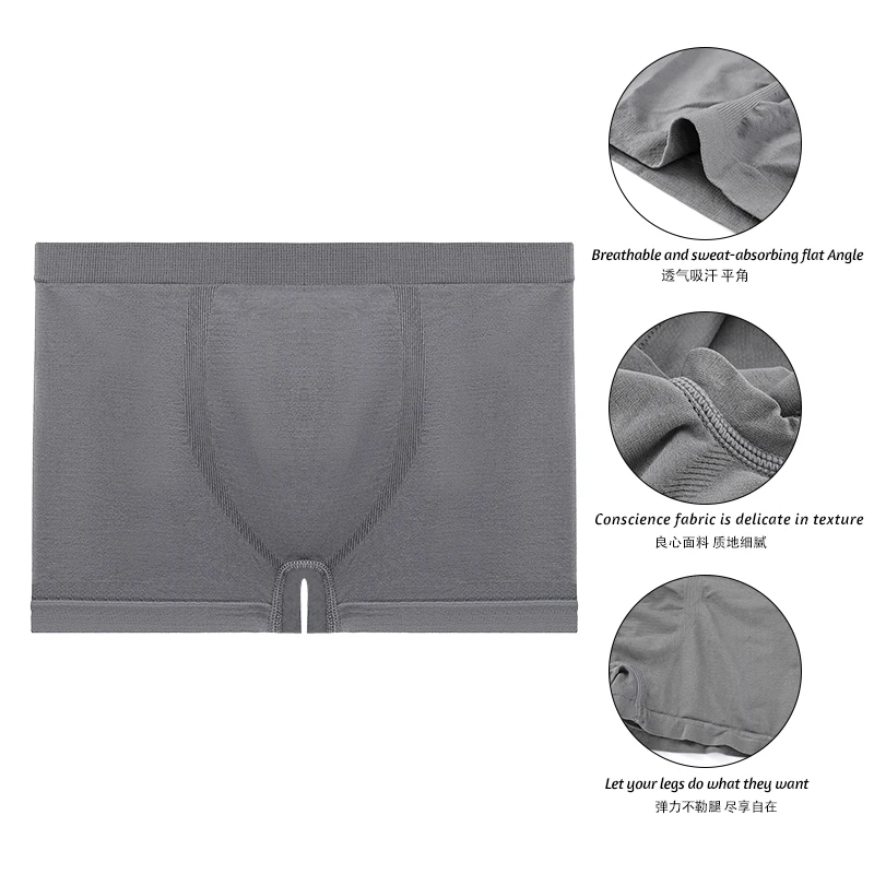 Wholesale Solid Color Mid-waist Breathable Quick-drying  Seamless Boxer Briefs For Men