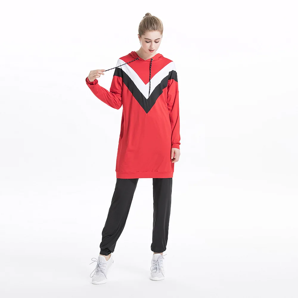 Autumn and winter new Middle East Arab Muslim sports casual color matching hooded sports sweater suit