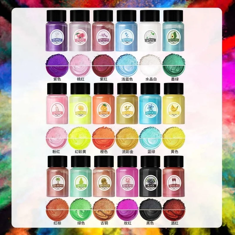 Directly Manufacturer Hot sale 30 Colors non edible mica color powder 10g each for epoxy resin with 12 months Shelf time