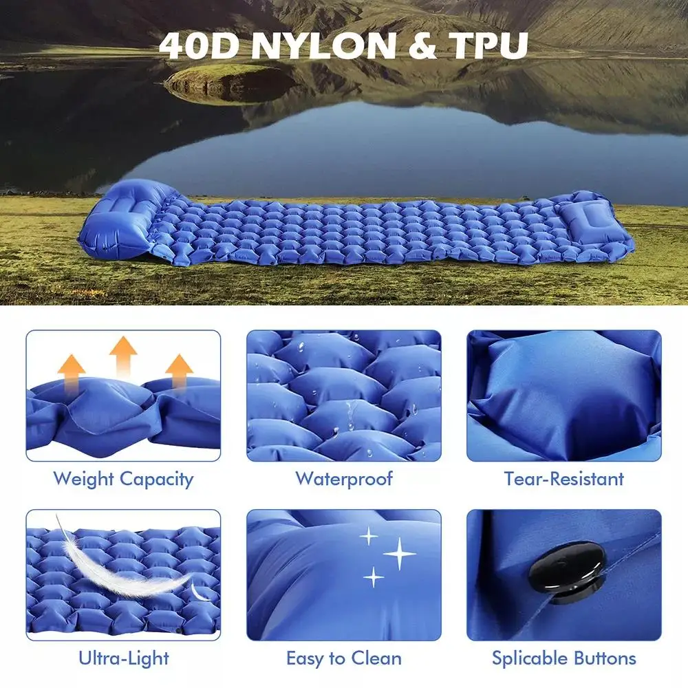 Accept Custom Logo Outdoor Camping Waterproof Foldable Inflatable Sleeping Mat Air Mattress Pad With Handle Bag Easy Carrying