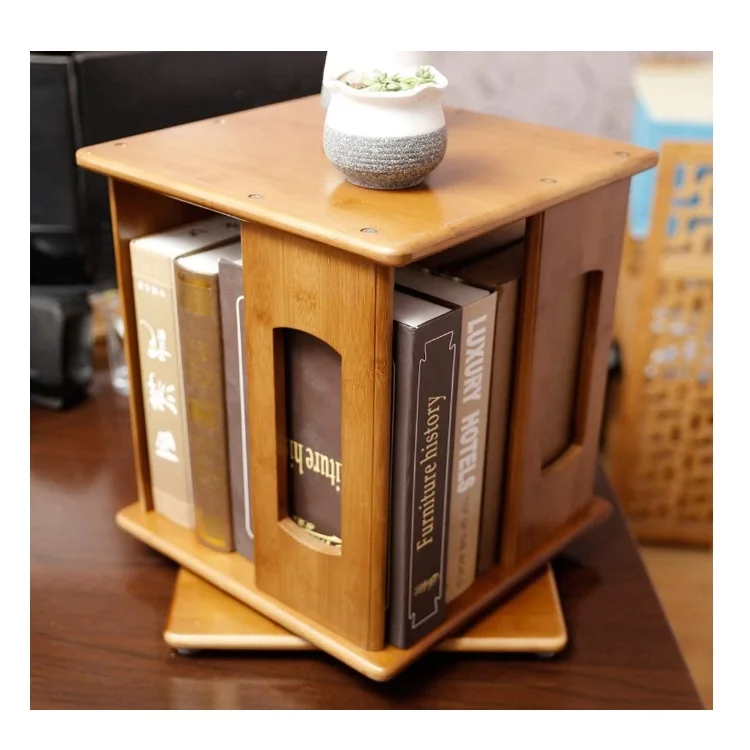 Настольный Вращающийся книжный шкаф из бамбука деревянный книжный шкаф для спальни