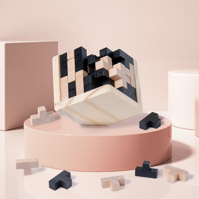 Montessori education 3D wooden block jigsaw puzzle Luban cubes toy kids brain teaser intellect toys