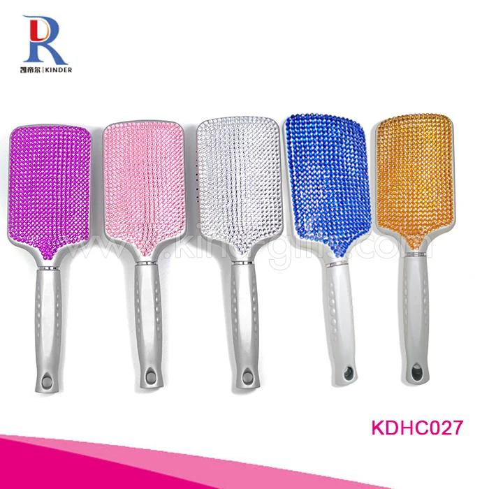 Small MOQ custom private label paddle brush ionic hair brush with bling crystal