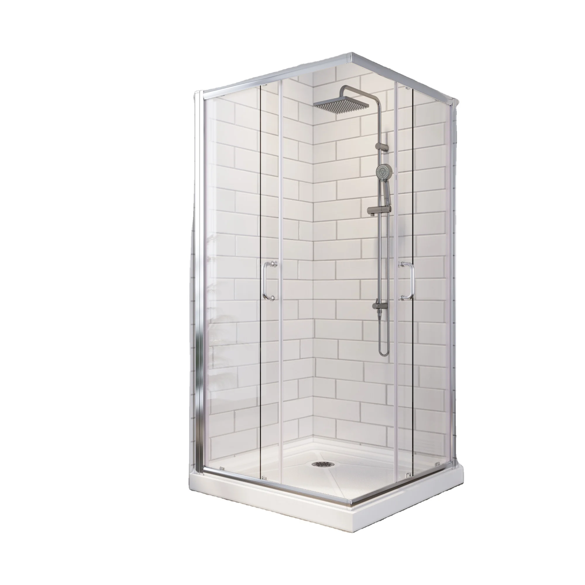 Hot selling shower cabin square style two sided tempered glass shower box top quality hot selling corner shower