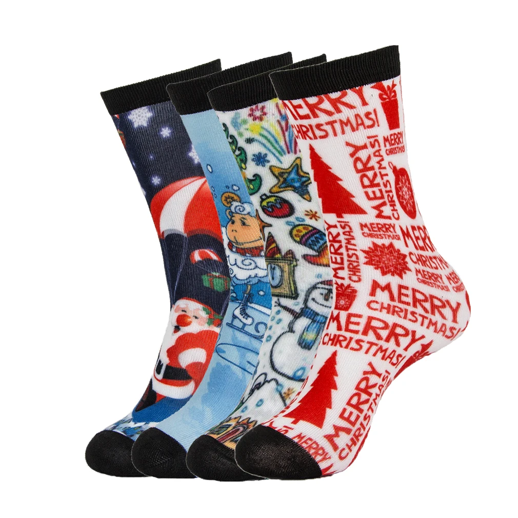 Wholesale Digital 3D Printing Custom Women Cartoon Designer Socks Cotton Christmas Socks