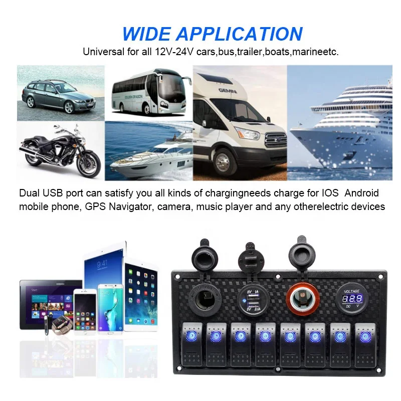 Водонепроницаемая 12 В светодиодная кнопка переключения электрического автомобиля качалка лодки морской 8 каналов переключатель панели