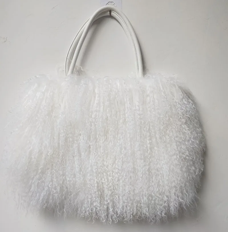 Women Luxury Mongolian Lamb Fur Tote Bag Hot Sales Trendy Fashion