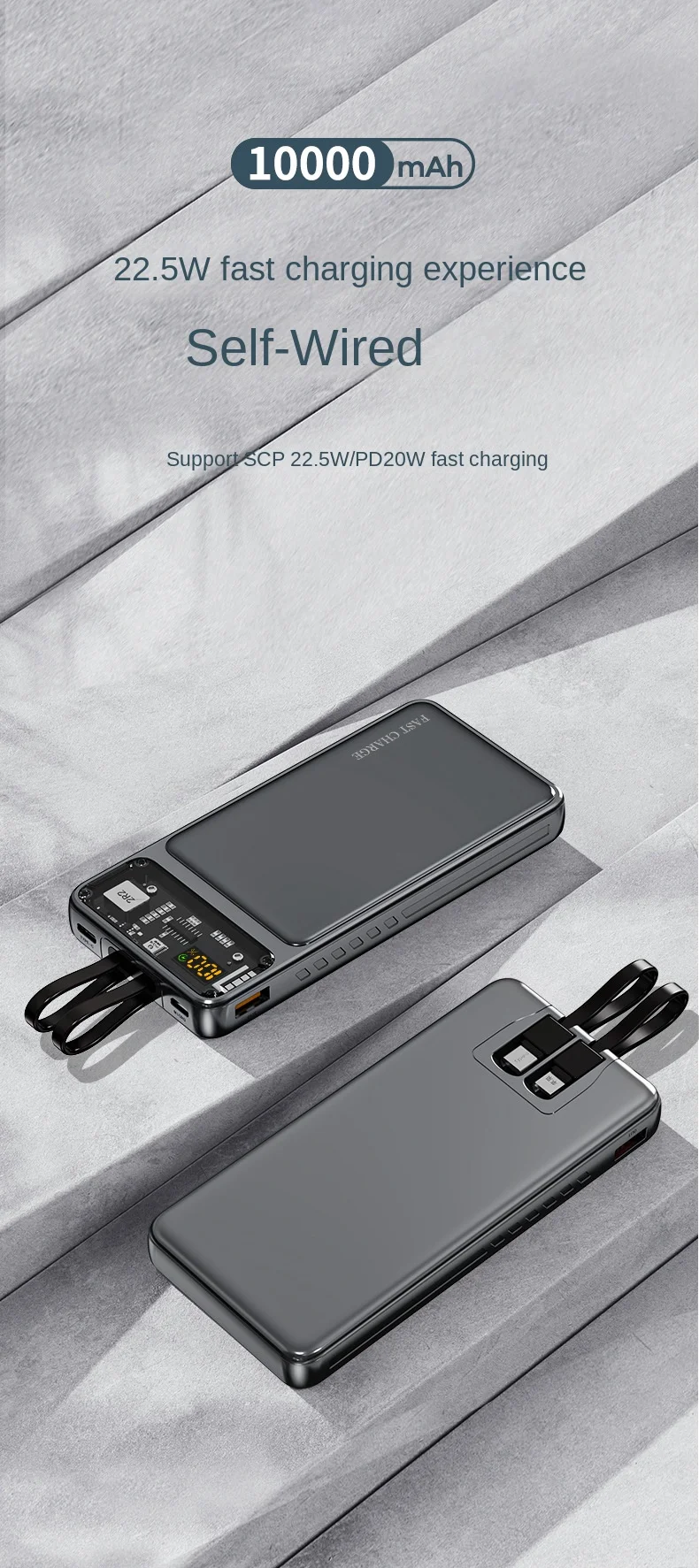 22 5 Вт супер быстрая зарядка 10000 мАч power bank прозрачный mecha 20000 мобильный источник питания
