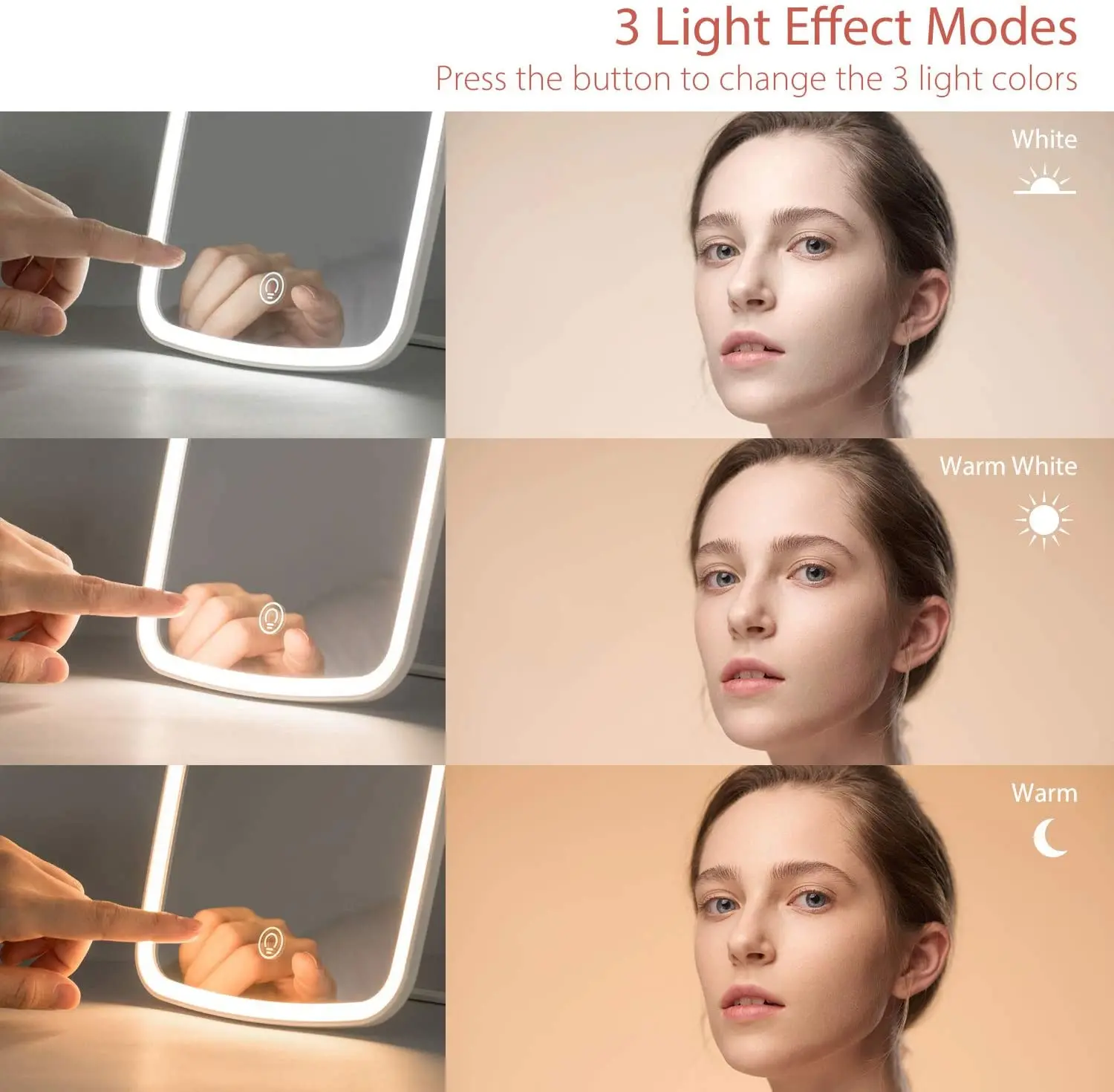 Jordan & Judy Portable USB Rechargeable battery powered Table Desktop Makeup Mirror Light Touch Screen