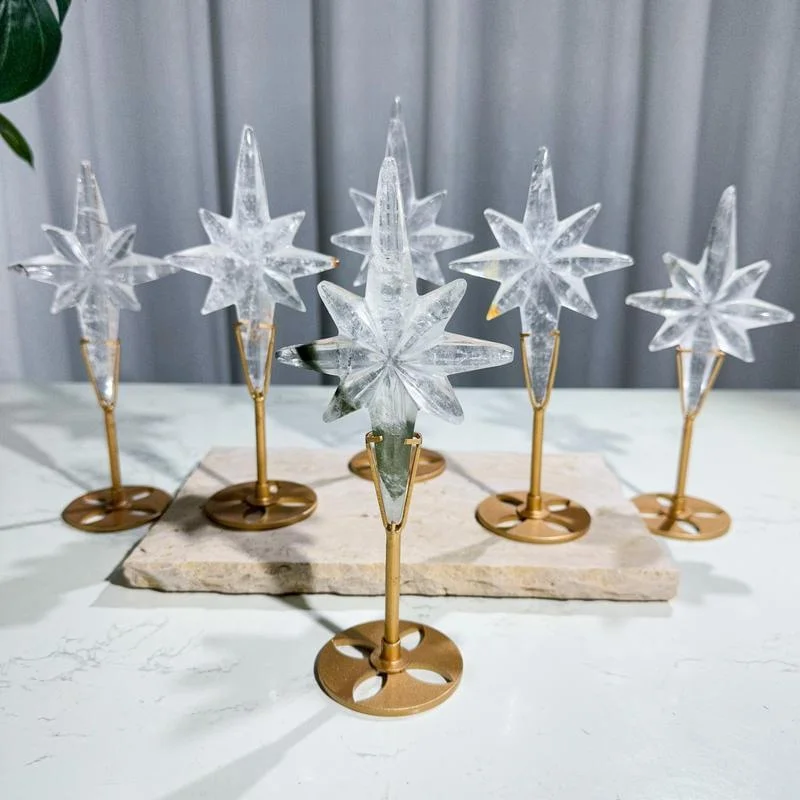 Натуральный Радужный прозрачный кварц Северная звезда кристалл Полярная Звезда большая прозрачная кварцевая резьба Кристалл Ручная Звездная Чакра Исцеление