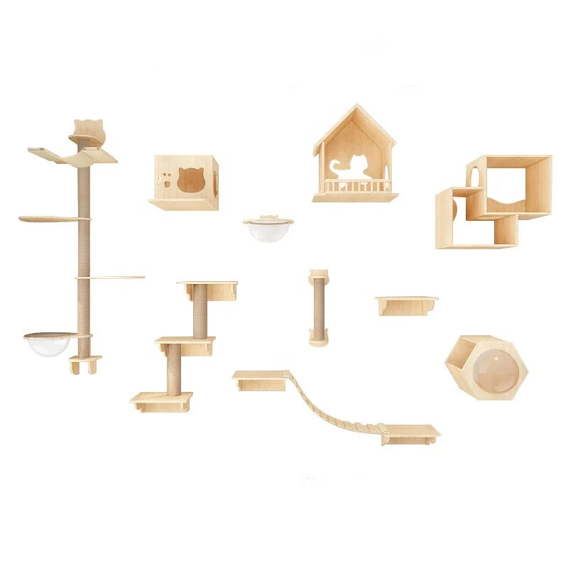 New Design Modern Wood Cat Furniture Cat Tree Climbing Wall Climbing Floating Shelf Wall Mounted Cat Shelves