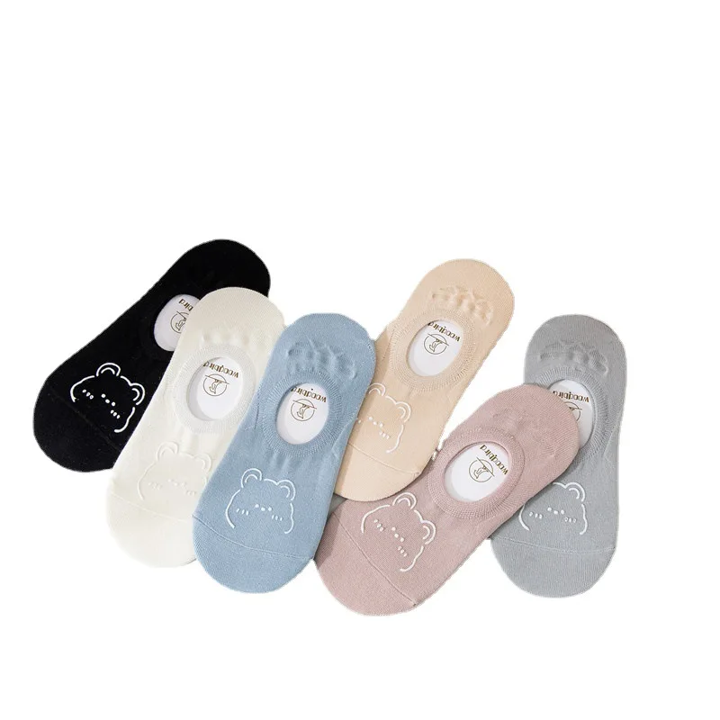 Wholesale Spring and summer shallow cotton socks Japanese cute cartoon bear hot stamping female invisible socks wholesale