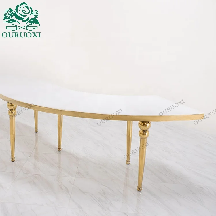 China supplier Rose Gold Stainless Steel Frame S Shape Wedding Table For Banquet