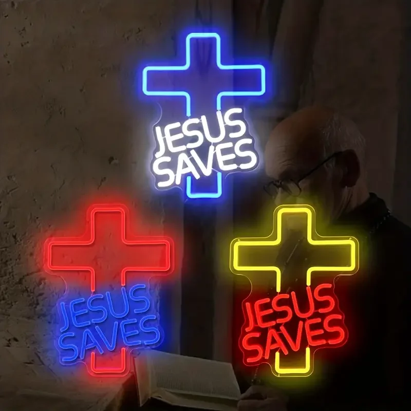 1 cross neon light emblem  adjustable neon light emblem  used for wall decoration  USB powered blue neon light