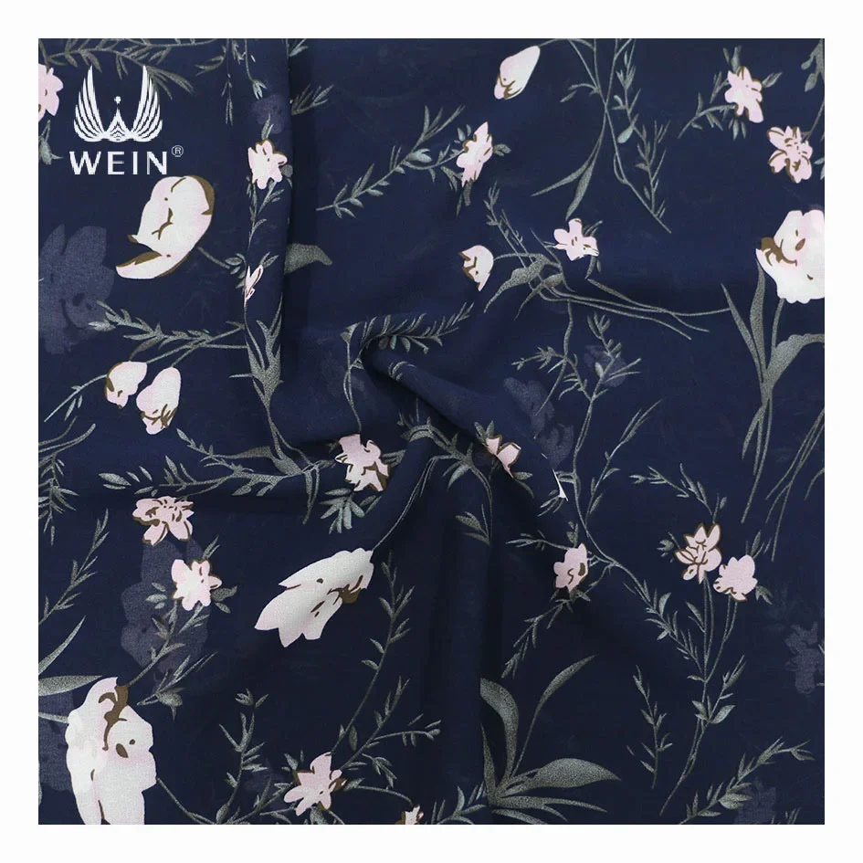 WI-A08 hot selling 75D 100% polyester pearl chiffon fabric stocklot floral printed chiffon fabric for abaya