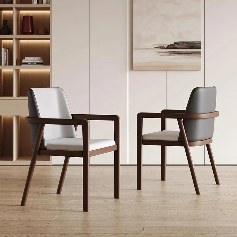 Nordic simple art solid wood chair dining chair armrest home mahjong new Chinese tea back office chair