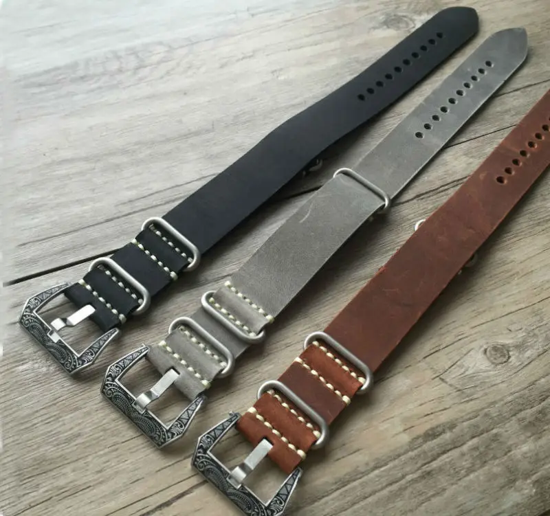 1pc watch band Vintage crazy horse genuine  leather watch band grey leather watch strap