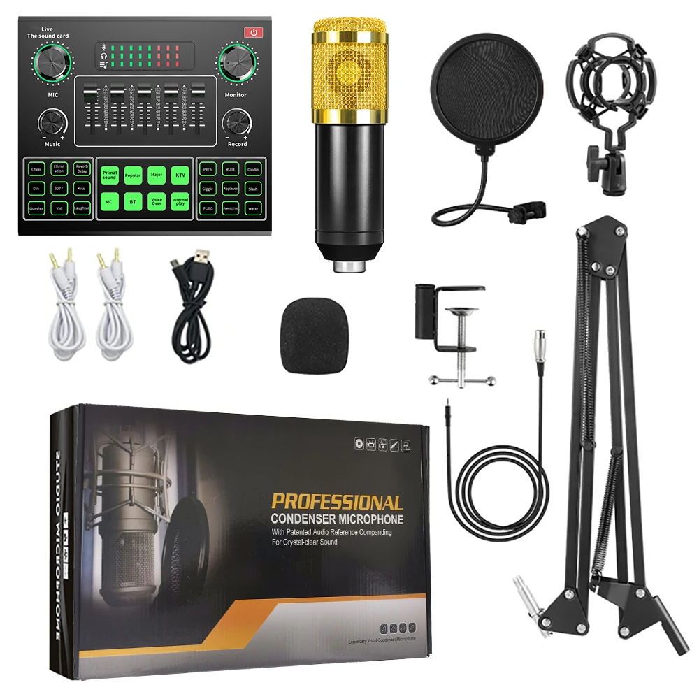 USB V9 Sound Card bm800 mic professional studio microfono condensador bm 800 podcast equipment microphone and sound card set