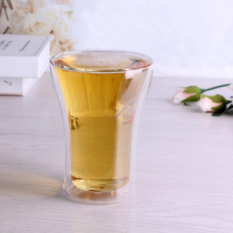 Wholesale Handmade High Borosilicate Heat Resistant Thermo Cup Horn-shaped Double Wall Glass Beer Glass Cup