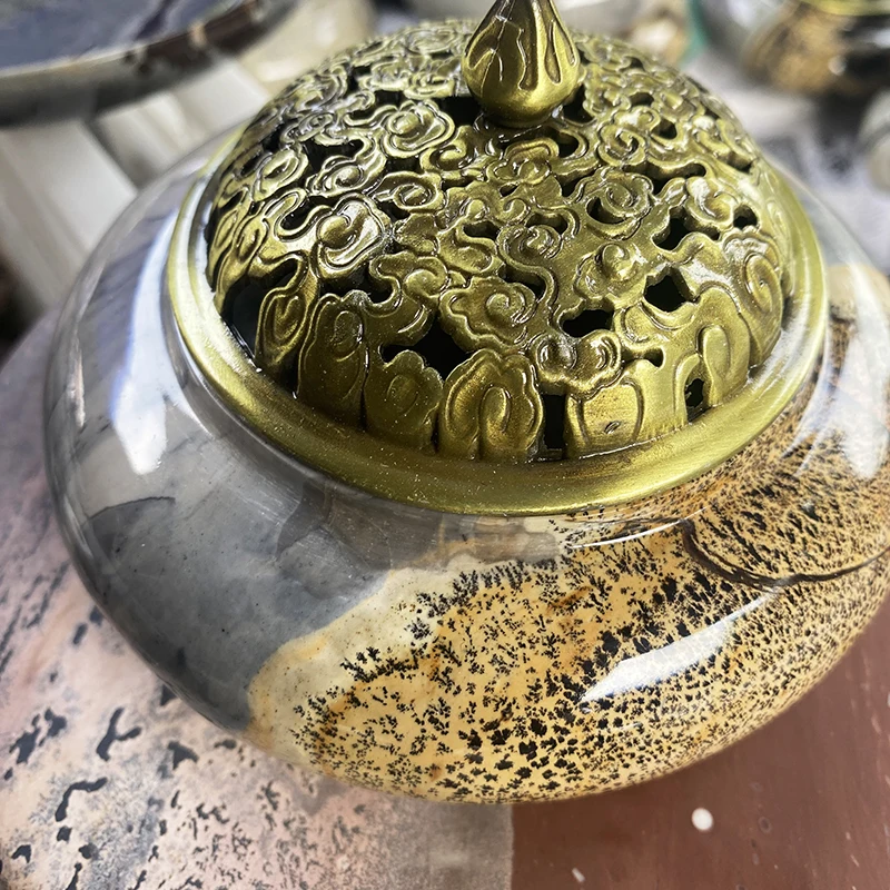 Wholesale Crystal incense burner Crafts Crystal Healing Stone Picture Jasper censer Statue for fengshui home decoration