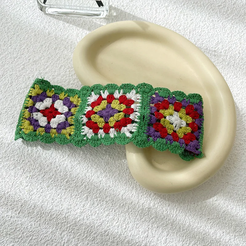 Bohemian Ethnic Style Vintage Fashion Women Girls Stretch  Headband Handmade Crochet Flower Pattern Elastic Sports Yoga Hairband