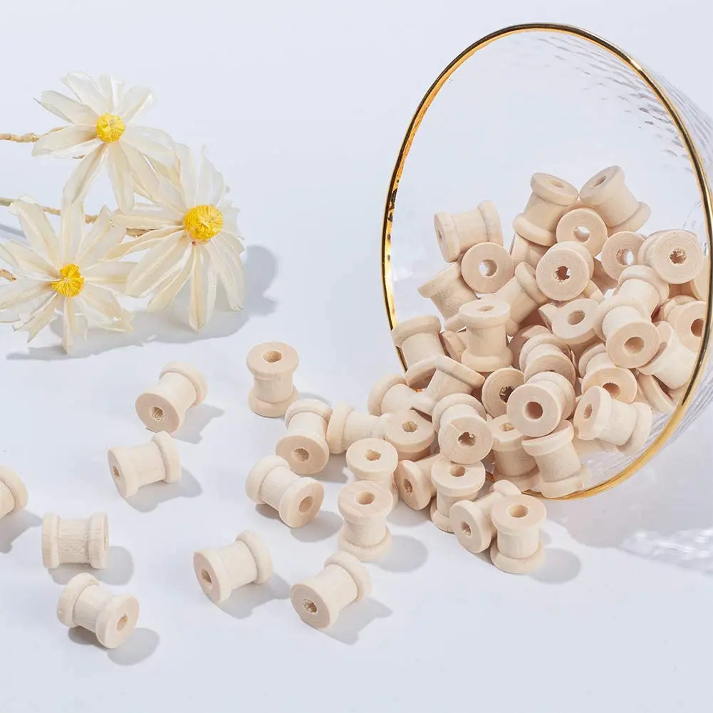 Tailai 0.75*1inch in Unfinished Weaving Bobbins Empty Thread Spool Wooden Craft Spools for Embroidery and Crafts and Sewing.