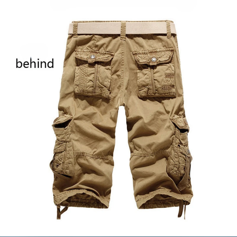 Summer Cargo Shorts Men Casual Workout Camouflage Shorts Multi-pocket Calf-length Short Pants Men ( Belt is not included )