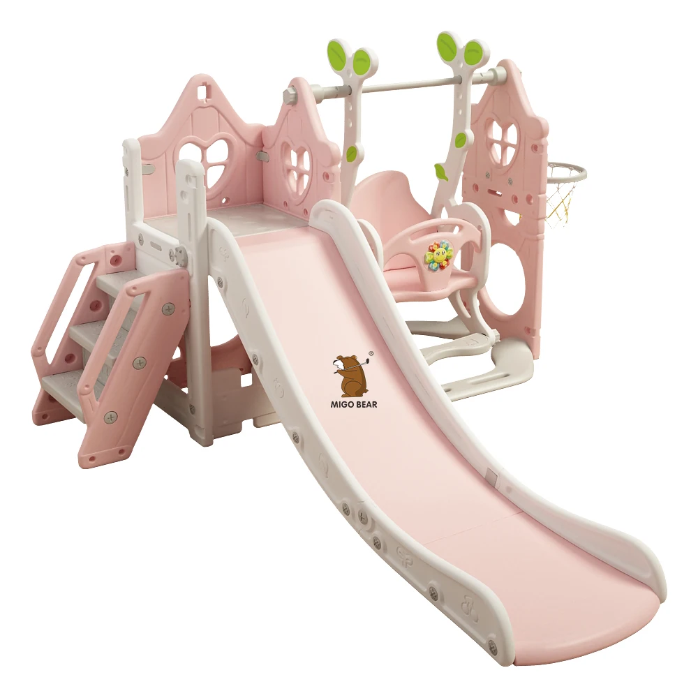 MIGO Bear HDPE 3 in 1 Baby Indoor Slides Toddler Home Small Kindergarten Children Plastic Kids Swing and Slide sets