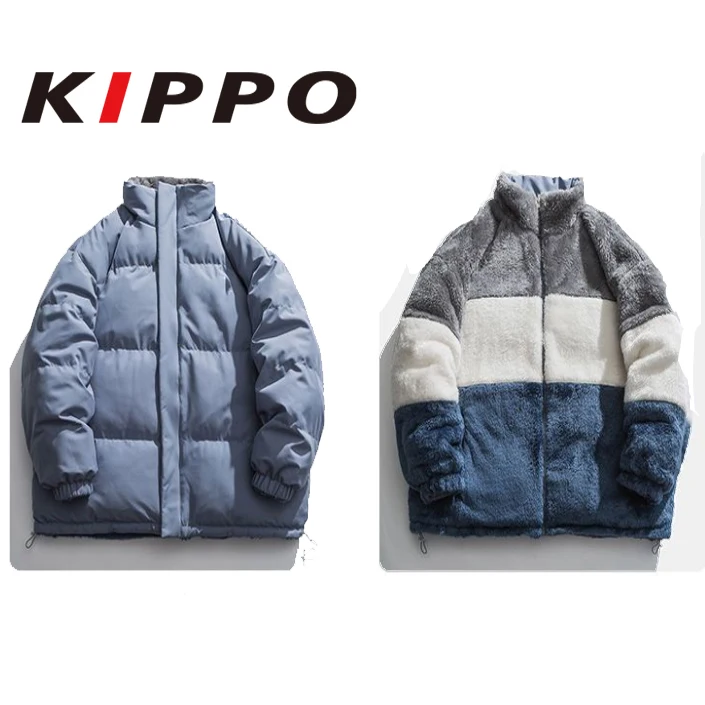 Unisex sports winter jacket Reversible padding jacket   stand-up collar  thickened down  shepra  fleece coat reversible jackets