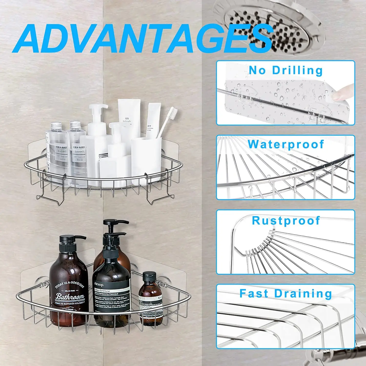 stainless steel shower caddy rack Bathroom multi corner shelf storage rack adhesive stand shelves