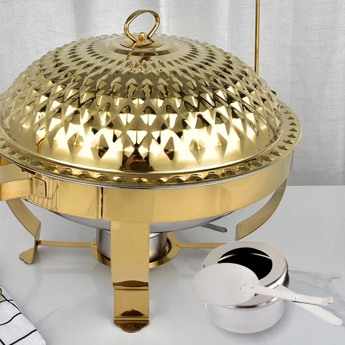 gold 6L teel Buffet Heater 6 Liters Chafing Dish Buffet Set Stainless Steel Chafer Catering Trays/Circular Steel Buffet Heater