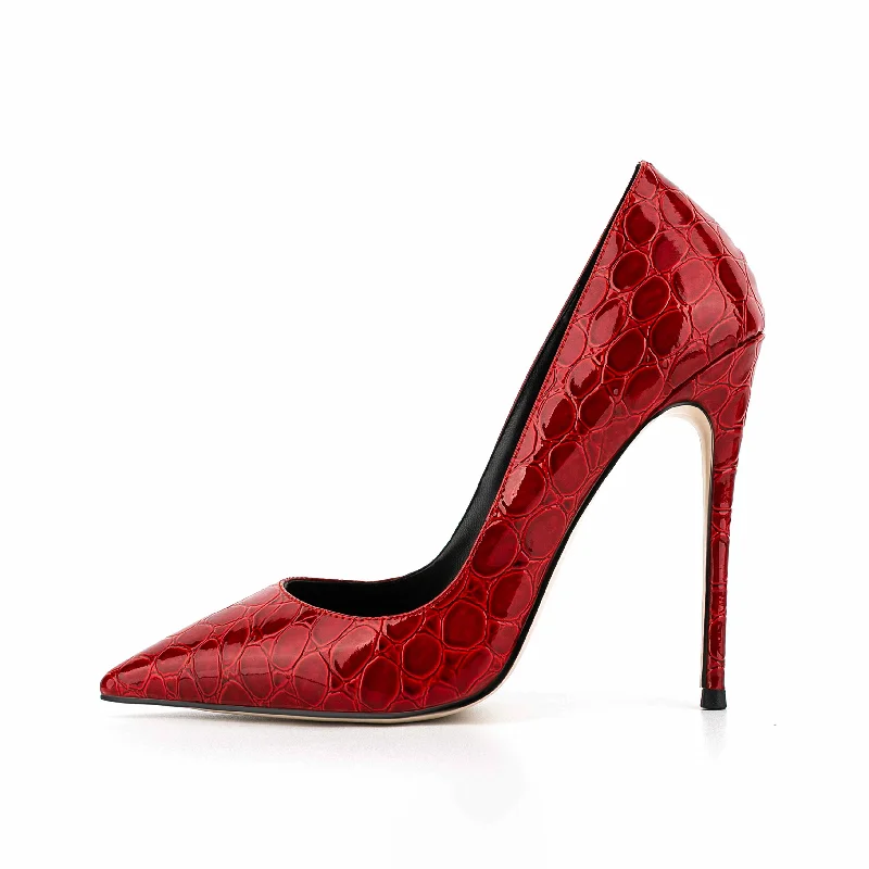 Enmayer Customized Designer Pumps Women Stone Patterns Red High Heels Ladies Footwear Custom Red Sole Sexy Big Size Party Shoes