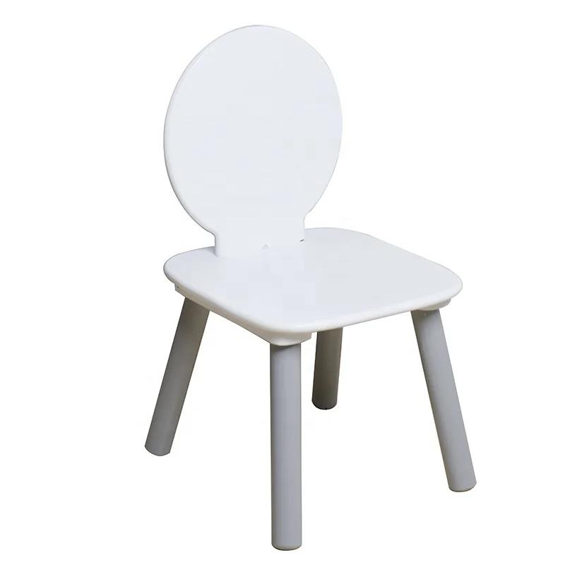 White Color Kids furniture round wood children table and 4 chairs set, chairs and table set for kids