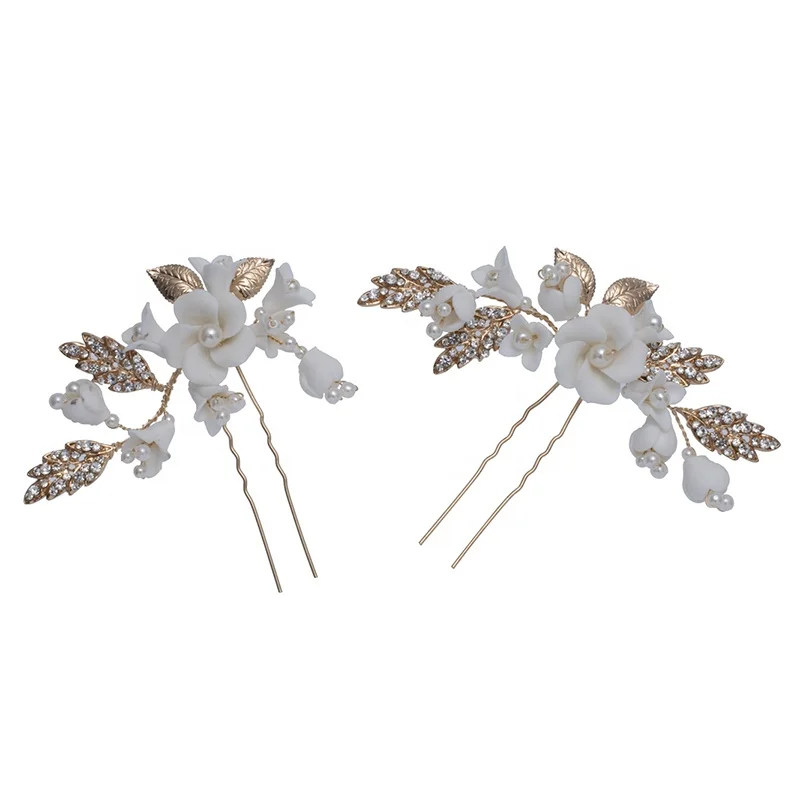 Wholesale Fashion Jewelry Set Ceramic Flower Wedding Headpiece Hair Clip Accessories Bridal Hair Pins For Women