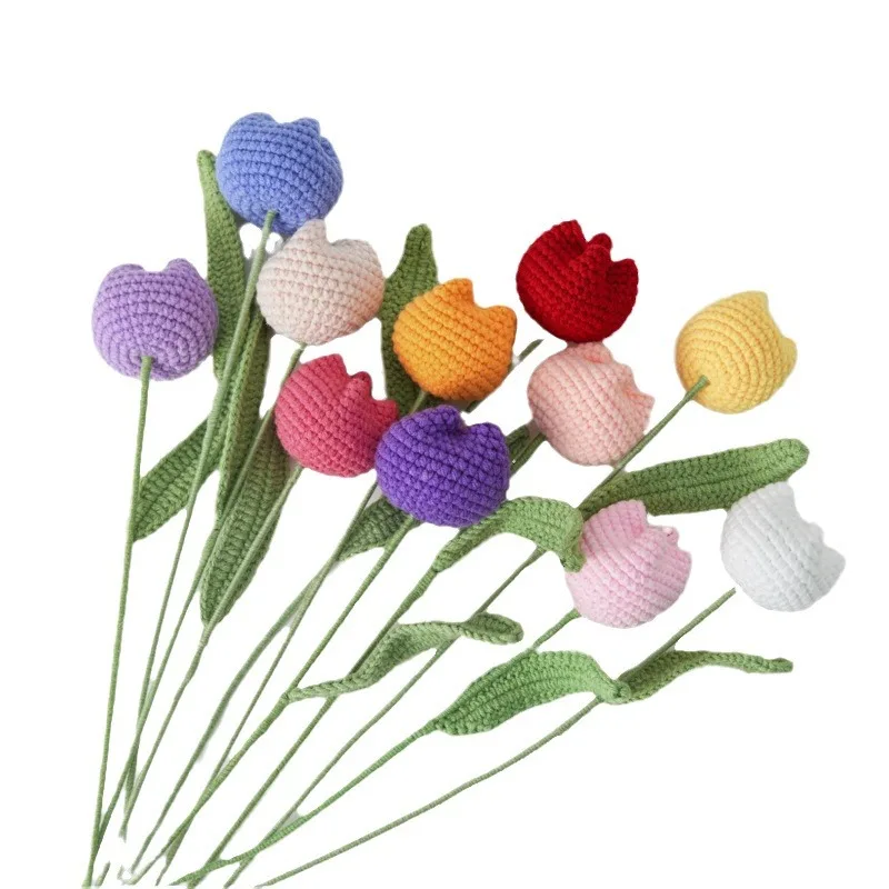 Crochet Flower Bouquets Photo Frame Hand-Knitted Yarns Birthday Wedding Gift Home Decor Desktop Ornament