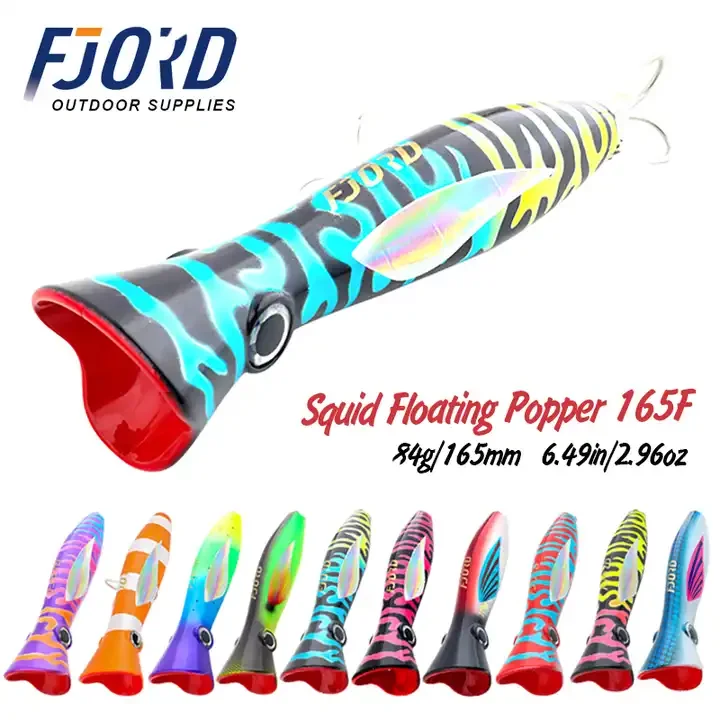 FJORD New Squid Popper 82g 165mm Top Water Popper Lure Saltwater Fishing Lure Floating