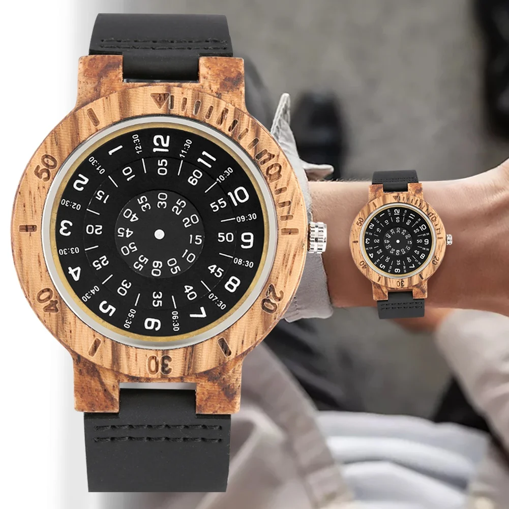 Creative Unique Leather Quartz Men Wood Watches OEM Custom Logo Wooden Watch For men