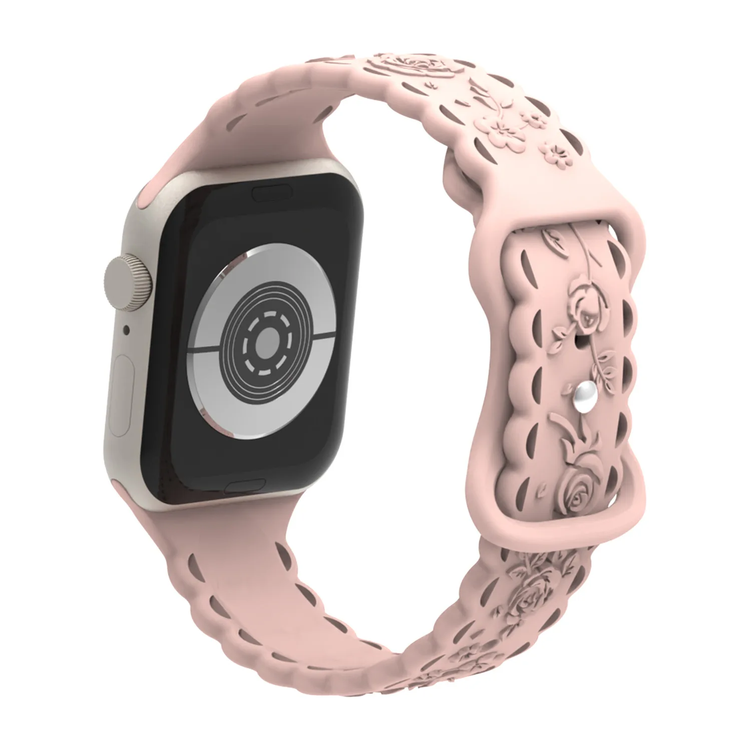 Leyi Loop Wristband Replacement Engraved Relief Watch Strap Silicone 3D Rose Design Lace Band for 8 ultra 38mm