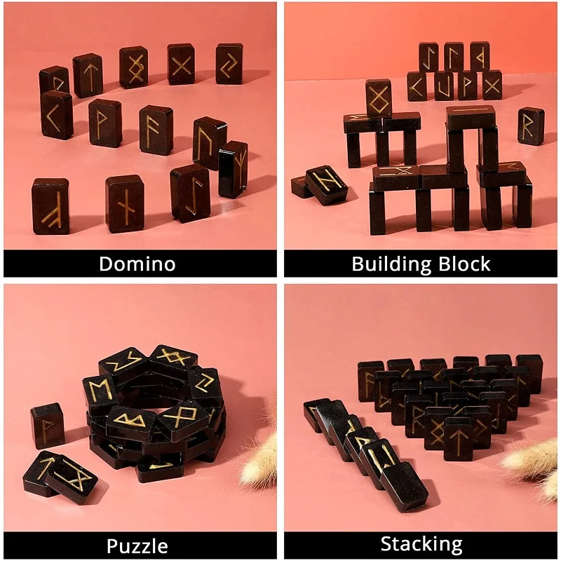 Rune  Silicone resin Epoxy Casting Alphabet Symbol Word Molds for Divination Dominoes Building Blocks Stacking Puzzle Soaps
