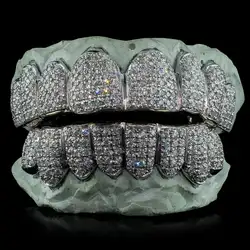 Customize Grillz Diamond Teeth Mirco Pave Hiphop Teeth 8 top 8 bottom 925 Sterling Silver Iced Out Vvs Moissanite Grillz