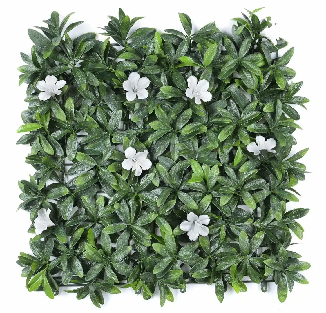 50*50cm Anti-UV outdoor decorative Rhododendron Leaf with white flower artificial hedge plant artificial hedge fence leaf