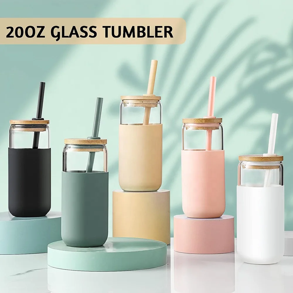 20oz USA Warehouse Double-Walled Glass Tumbler DIY Snow Globe for Hiking with Bamboo Lid and Straw for Sublimation Printing