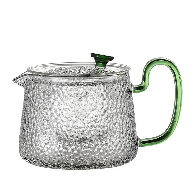 500ml Multi Color Handmade Customized High Borosilicate High Temperature Glass Teapot with Tea Filter and Handle