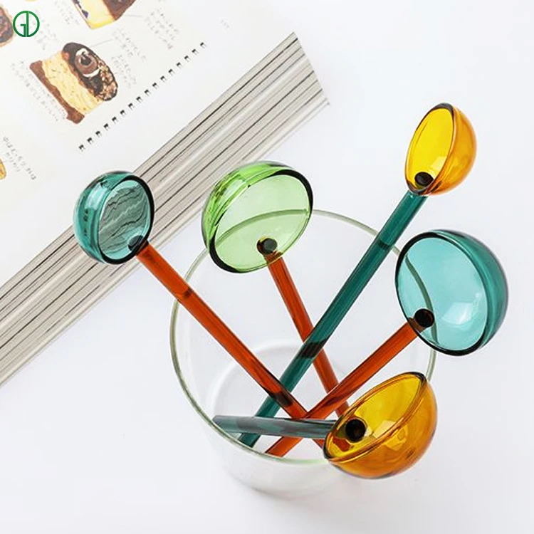 Wholesale Dishwasher available Decorative Long Handle Ice Cream Wedding Dessert Yogurt Milk Coffee Stirring Glass Spoon